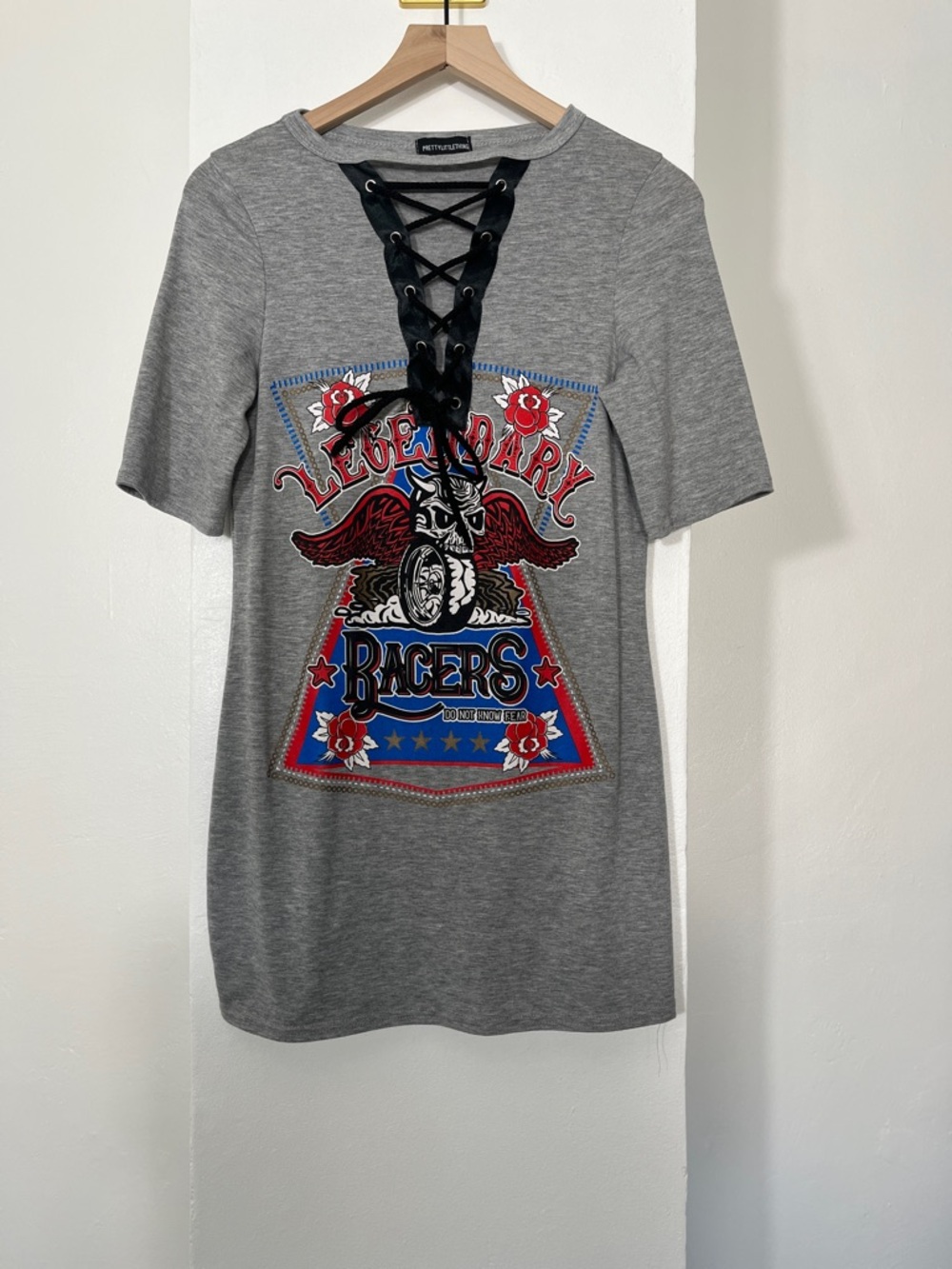 PrettyLittleThing Gray Lace-Up Dress